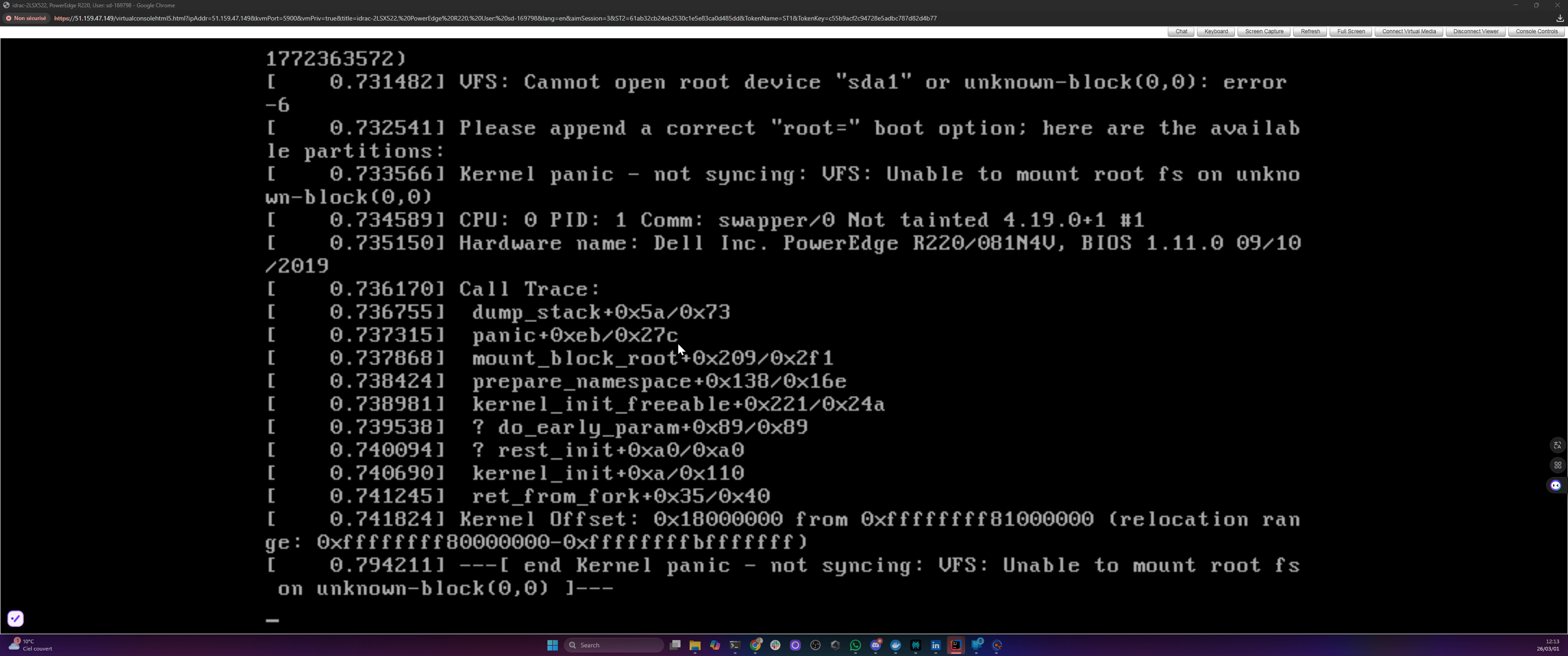 Kernel panic — the initramfs can't find any block devices