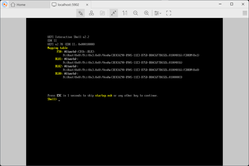 UEFI Interactive Shell — not the Debian installer we were expecting